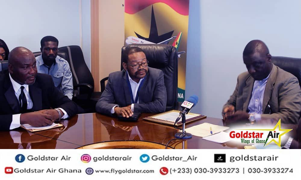 From left to right - Eric Bannerman, Paul Kontoh, Martey Boye Atoklo, at the presentation of Air Carrier License by Ghana Civil Aviation Authority to Goldstar Air at the GCAA head office.