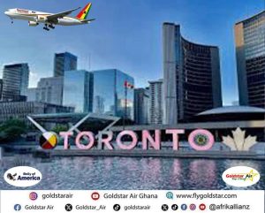 The City of Toronto’s historical walking tours and major events attract over 46 million people annually, with more than 100,000 visitors to Sankofa Square, formerly Yonge-Dundas Square each day. Goldstar Air’s 24-hour service connecting the whole of Africa with Afrik Allianz and the Sankofa emblem will further boost these figures as member airlines market Sankofa Square to the global audience.